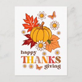 Retro Groovy Hippie Daisy Pumpkin Thanksgiving Briefkaart