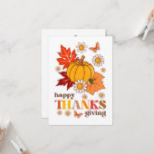 Retro Groovy Hippie Daisy Pumpkin Thanksgiving Kaart (Voorkant / Achterkant in situ)
