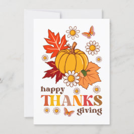 Retro Groovy Hippie Daisy Pumpkin Thanksgiving Kaart