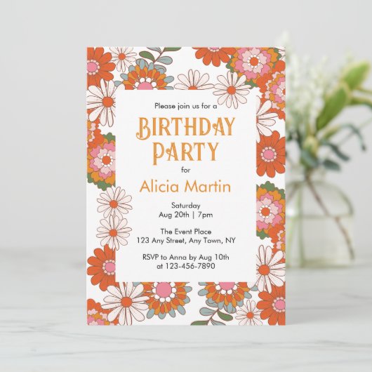 Retro Groovy Hippie Flora & Blad Kleurrijke Verjaa Kaart (Staand voorkant)