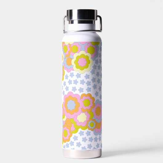 Retro Groovy Hippie Flowers en Stars Waterfles (Achterkant)
