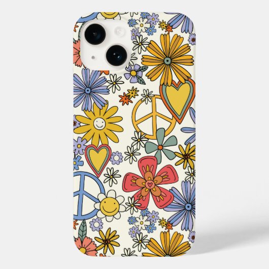 Retro Groovy Hippie Flowers Hearts Case-Mate iPhone Case (Achterkant)