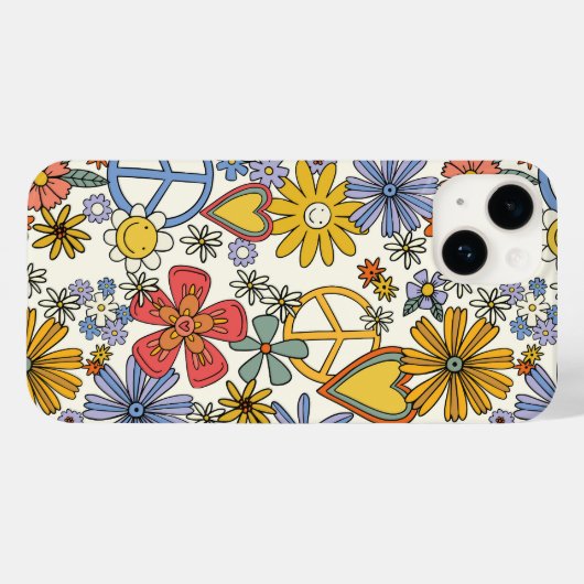 Retro Groovy Hippie Flowers Hearts Case-Mate iPhone Case (Achterkant (horizontaal))
