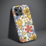 Retro Groovy Hippie Flowers Hearts Case-Mate iPhone 14 Hoesje<br><div class="desc">Retro Groovy Hippie Flowers Hearts iPhone Smart Phone Case bevat een roovy retro patroon van bloemen,  romantische liefdesharten en vredesborden. Perfect als cadeau voor Kerstmis,  verjaardagen,  Moederdag,  beste vrienden en nog veel meer. Ontworpen door © Evco Studio www.zazzle.com/store/evcostudio</div>