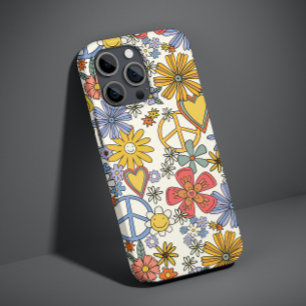 Retro Groovy Hippie Flowers Hearts Case-Mate iPhone 14 Hoesje