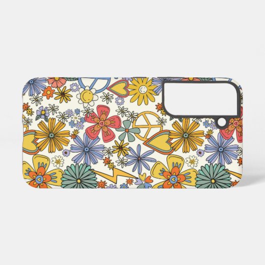 Retro Groovy Hippie Flowers Hearts Samsung Galaxy Hoesje (Achterkant horizontaal)