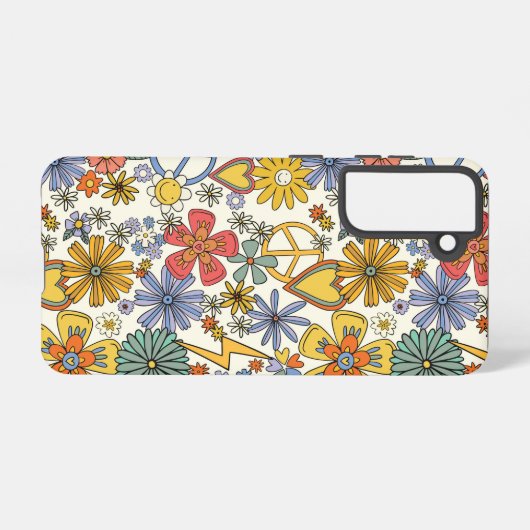 Retro Groovy Hippie Flowers Hearts Samsung Galaxy Hoesje (Achterkant horizontaal)