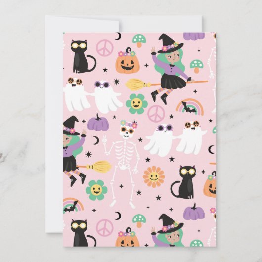 Retro Groovy Hippie Halloween Verjaardag uitnodigi Kaart (Achterkant)