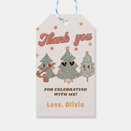 Retro Groovy Hippie Kerstboom Verjaardagsgunst Cadeaulabel (Achterkant)