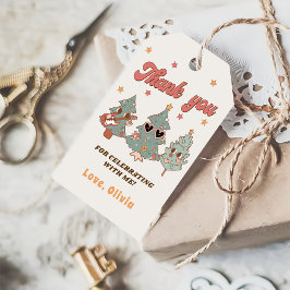 Retro Groovy Hippie Kerstboom Verjaardagsgunst Cadeaulabel
