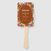 Retro Groovy Hippie Madeliefje Bloem Terracotta 70 Handwaaier (Voorkant)