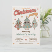 Retro Groovy Hippie Rockin' Christmas Tree Party Kaart (Staand voorkant)
