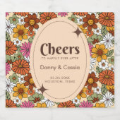 Retro Groovy Hippie Seventies Daisy Floral Sparkle Sparkling Wijnetiket (Enkel label)