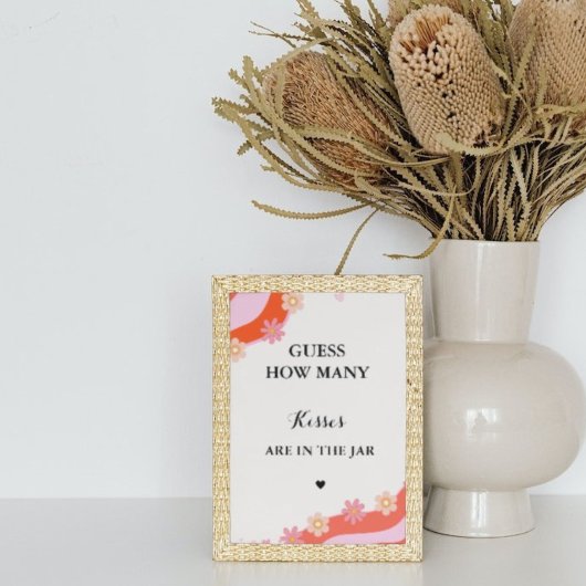 Retro Groovy hoeveel kisses vrijgezellenfeest spel Poster