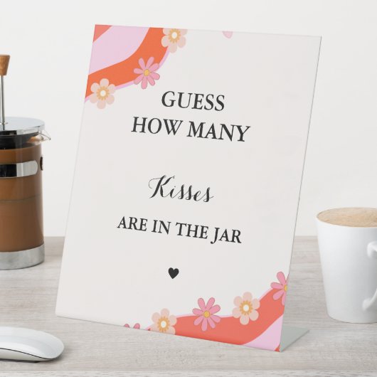 Retro Groovy hoeveel kisses vrijgezellenfeest spel Reclamebord Met Voetstuk (Insitu)