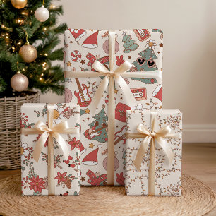 Retro Groovy Holiday Rock 'N Roll Peace Tree Inpakpapier Vel