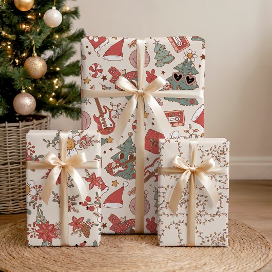 Retro Groovy Holiday Rock 'N Roll Peace Tree Inpakpapier Vel