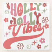 Retro Groovy Holly Jolly Vibes Vakantie Foto Glazen Onderzetter (Voorkant)