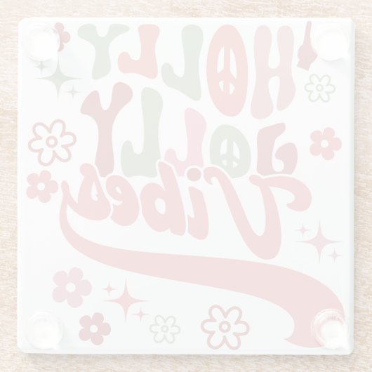 Retro Groovy Holly Jolly Vibes Vakantie Foto Glazen Onderzetter (Achterkant)