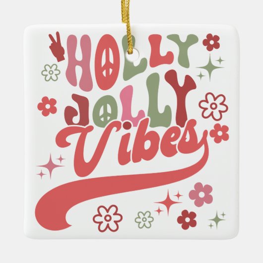 Retro Groovy Holly Jolly Vibes Vakantie Foto Keramisch Ornament (Voorkant)