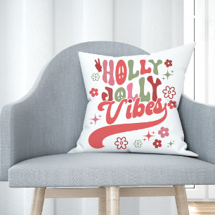 Retro Groovy Holly Jolly Vibes Vakantie Foto Kussen