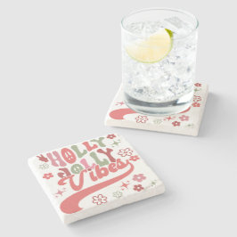 Retro Groovy Holly Jolly Vibes Vakantie Foto Stenen Onderzetter