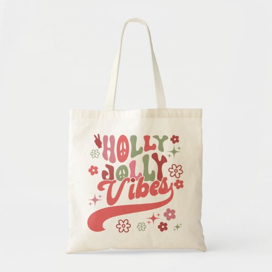 Retro Groovy Holly Jolly Vibes Vakantie Foto Tote Bag (Voorkant)