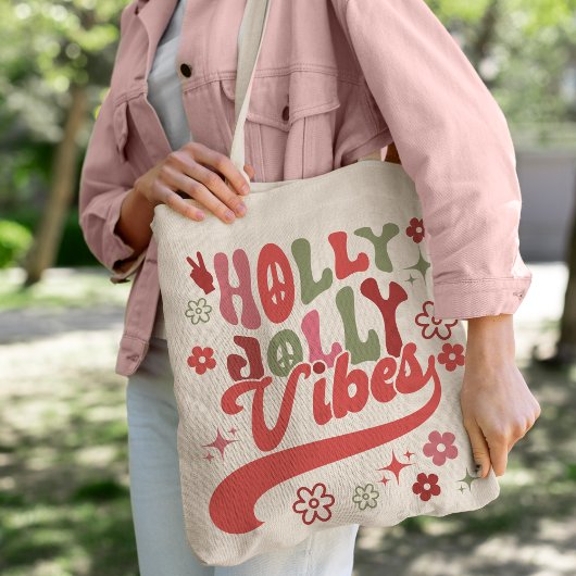 Retro Groovy Holly Jolly Vibes Vakantie Foto Tote Bag
