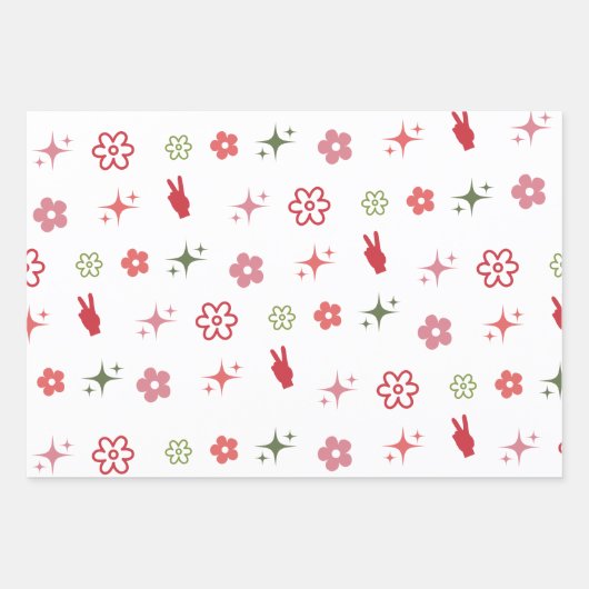 Retro Groovy Holly Jolly Vibes Vakantie Inpakpapier Vel (Voorkant 3)