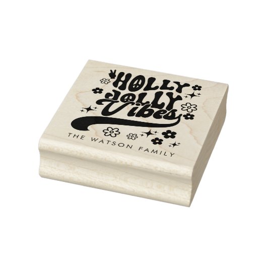 Retro Groovy Holly Jolly Vibes Vakantie Rubberstempel (Stempel)