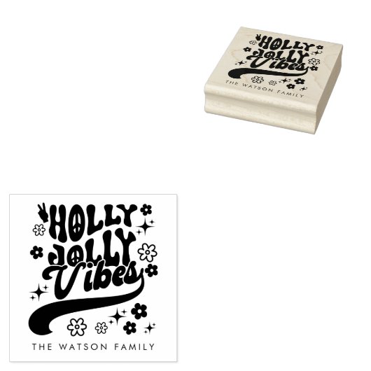 Retro Groovy Holly Jolly Vibes Vakantie Rubberstempel (Gestempeld)
