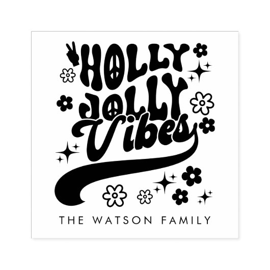 Retro Groovy Holly Jolly Vibes Vakantie Rubberstempel (Afrduk)