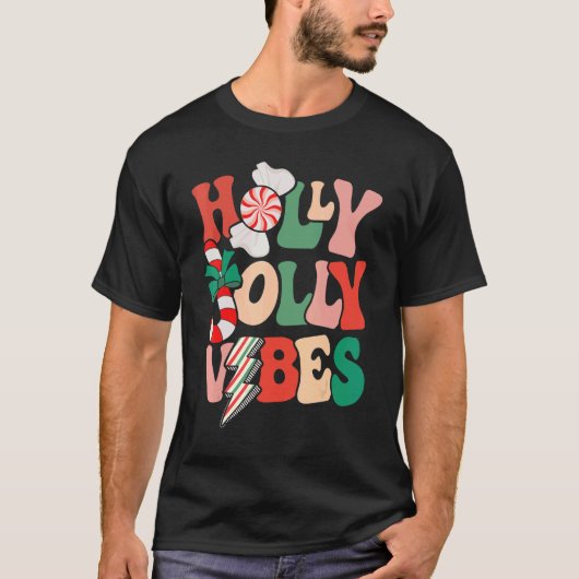 Retro Groovy Holly Xmas Jolly Vibes Christmas For  T-shirt (Voorkant)