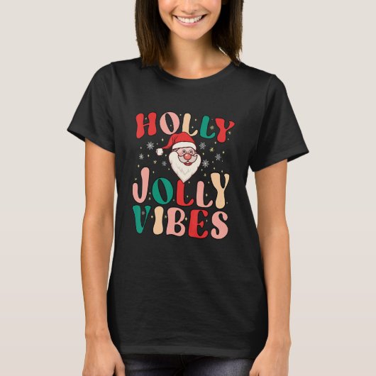 Retro Groovy Holly Xmas Jolly Vibes Christmas For  T-shirt (Voorkant)