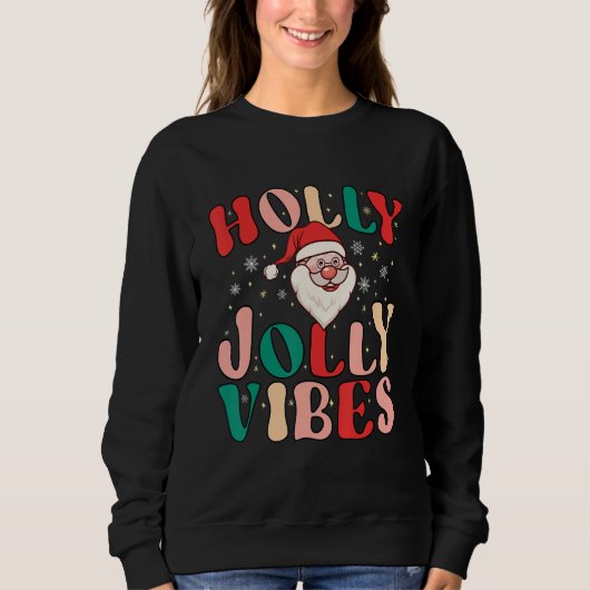 Retro Groovy Holly Xmas Jolly Vibes Christmas For  Trui (Voorkant)