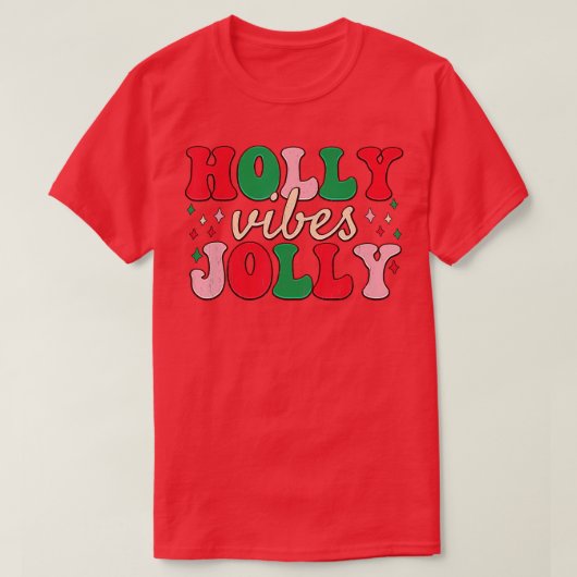 Retro Groovy Holly Xmas Jolly Vibes Kerstmis T-shirt (Design voorkant)