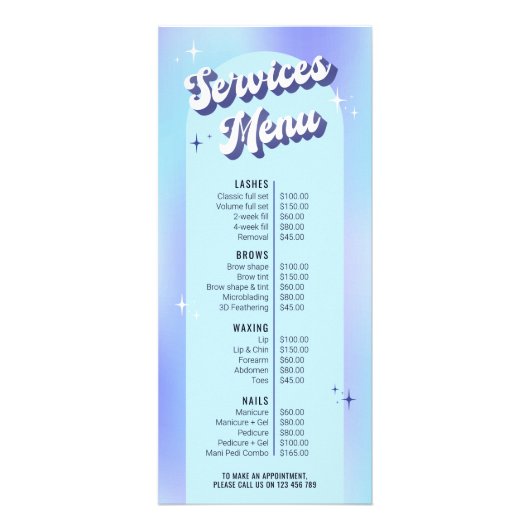 Retro Groovy Holografische Make-up Salon prijslijs Reclamekaart (Voorkant)