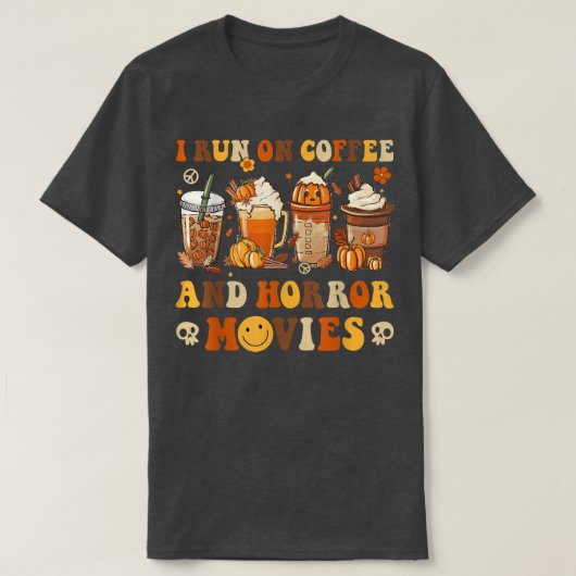 Retro Groovy Horror Herfst Movie Coffee Hippie Hal T-shirt (Design voorkant)