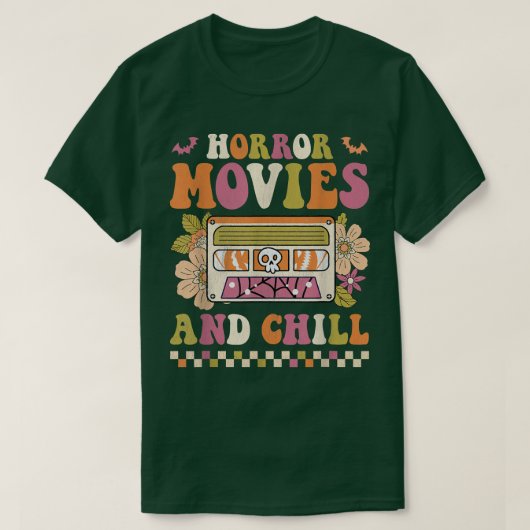 Retro Groovy Horror Movies en Chill Hippie Hallow T-shirt (Design voorkant)
