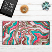 Retro Groovy Hot Roze Bourgondië Wavy Script Naam Bureaumat