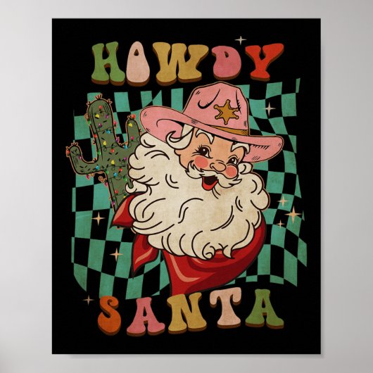 Retro Groovy Howdy Kerstman Kerst Cowboy Kerstman Poster (Voorkant)