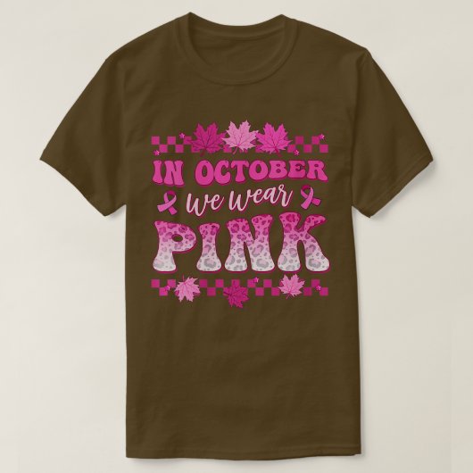 Retro Groovy in oktober Draag roze borstkanker T-shirt (Design voorkant)