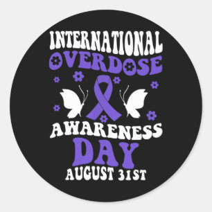 Retro Groovy Internationale dag van overdosering Ronde Sticker