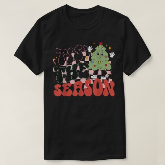 Retro Groovy is de kerstboom voor de seizoensschil T-shirt (Design voorkant)