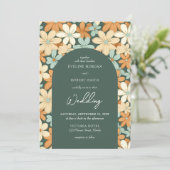 Retro groovy ivoor bord geel crème bloemen boog kaart (Staand voorkant)