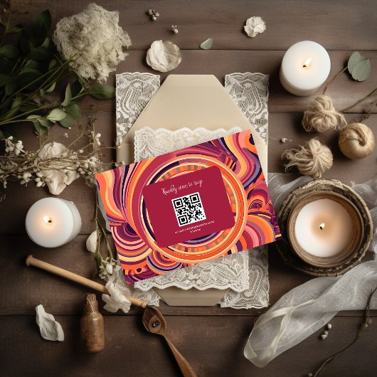 Retro groovy jaren 70 abstract patroon trouwfeest RSVP kaartje