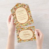 Retro Groovy Jaren 70 Thema Gedempte Tinten Bruilo All In One Uitnodiging (Afscheurbaar)