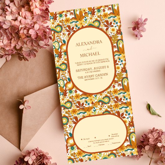 Retro Groovy Jaren 70 Thema Gedempte Tinten Bruilo All In One Uitnodiging