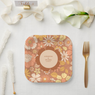 Retro Groovy Jaren 70-Thema Gedempte Tinten Bruilo Papieren Bordje