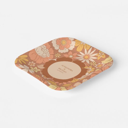 Retro Groovy Jaren 70-Thema Gedempte Tinten Bruilo Papieren Bordje (Gebogen)